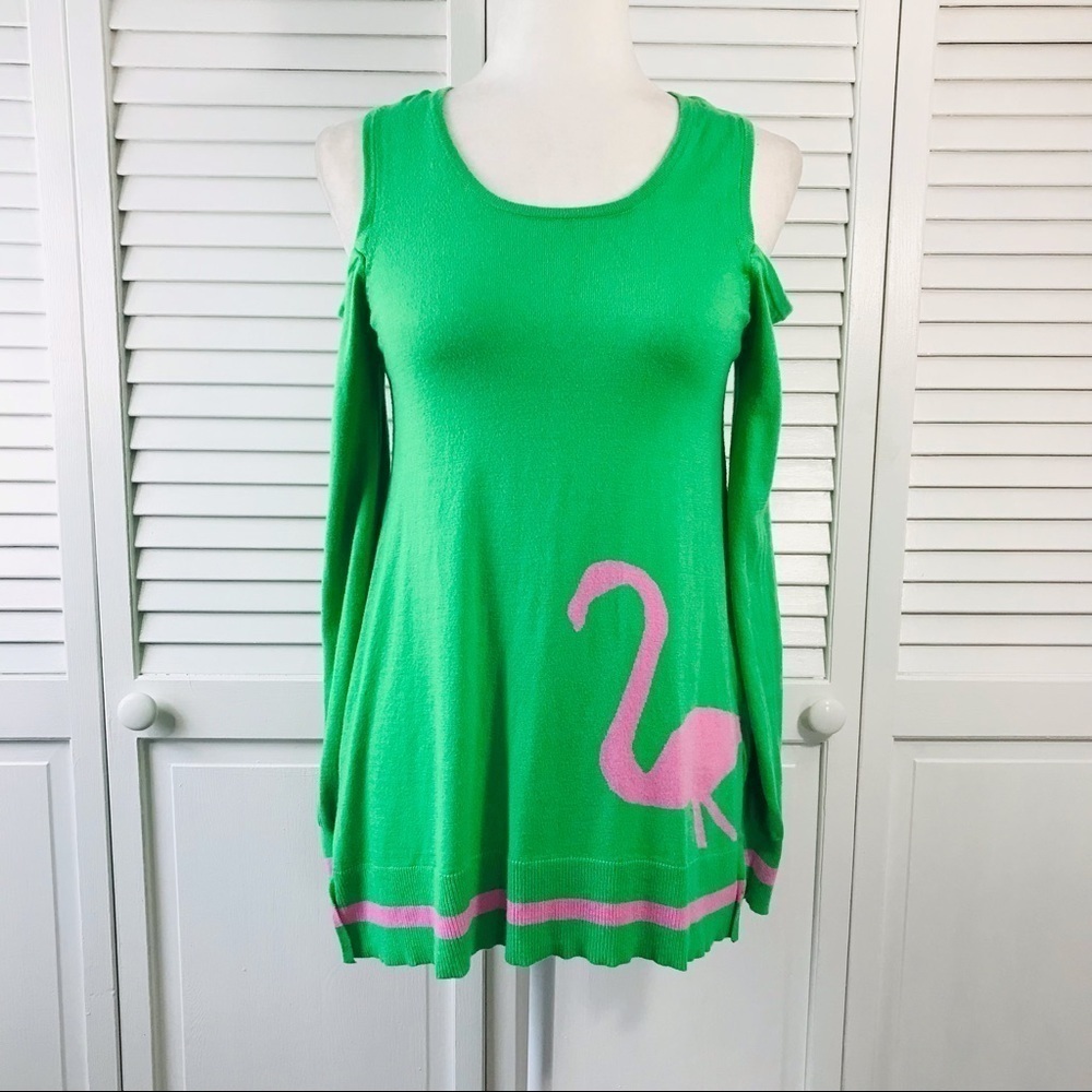 MACBETH COLLECTION Green Cold Shoulder Sweater Size Medium